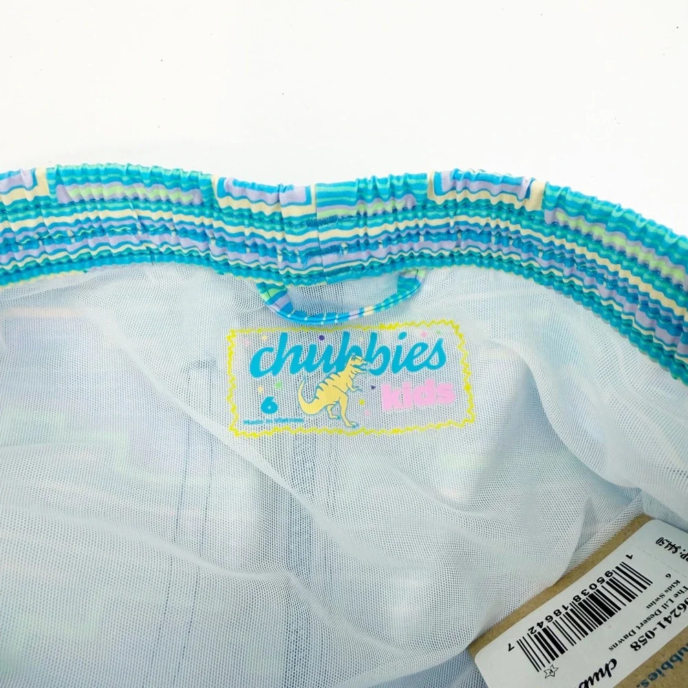 Chubbies Swim Trunks Boys Size 6 Blue The Lil Desert Dawns Geometric Pattern NWT